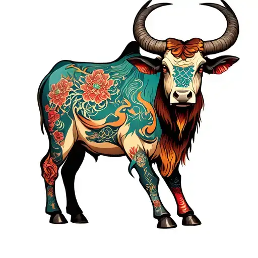 combination of Japanese Ox and capricorn zodiac sign tattoo design idea