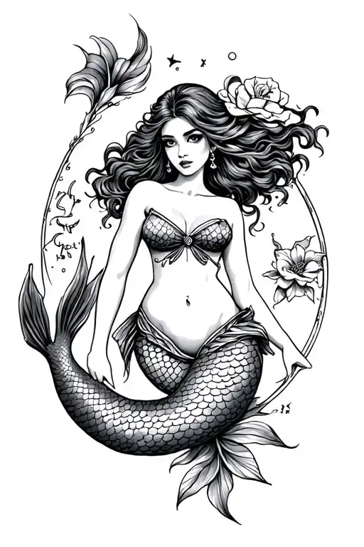 mermaid and sailor jerry style tattoo design idea