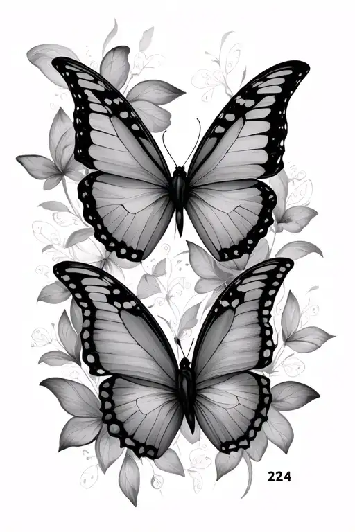 butterflies with the numbers 224 tattoo design idea