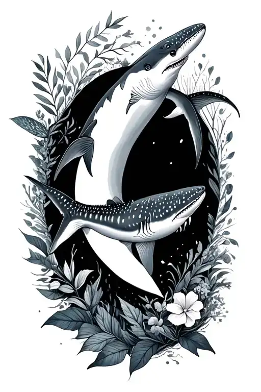 infinity symbol botanical along with whale shark swimming tattoo design idea