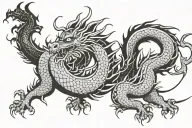 Chinese traditional b&w dragon without wings with long body, 2D styled  tattoo design idea