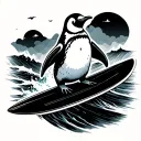 penguin surfing tattoo design idea
