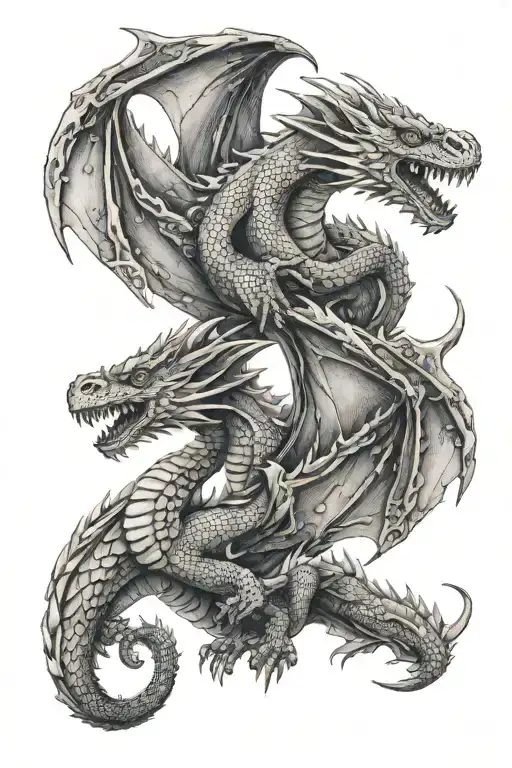 A family of dragons flying together, representing the strong bond and protection you feel towards your daughters and family tattoo design idea