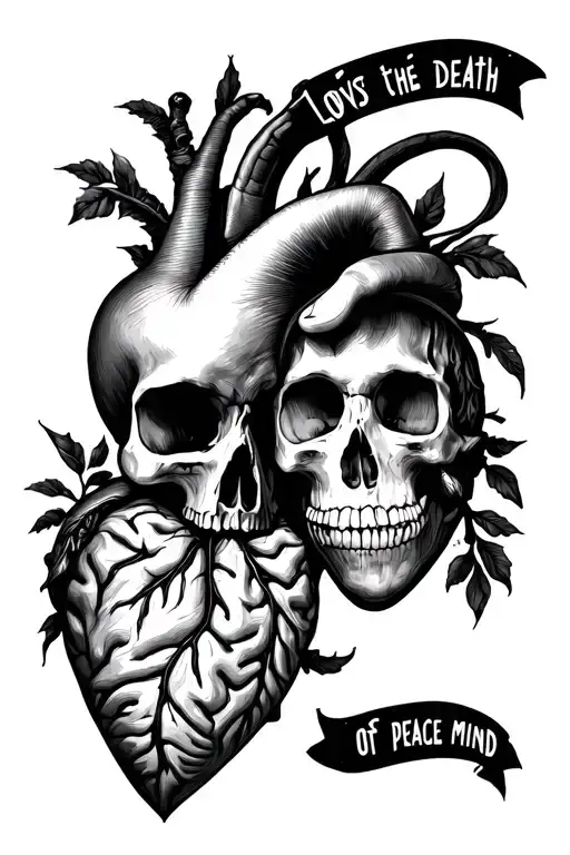 love's the death of peace of mind. half brain half heart tattoo design idea
