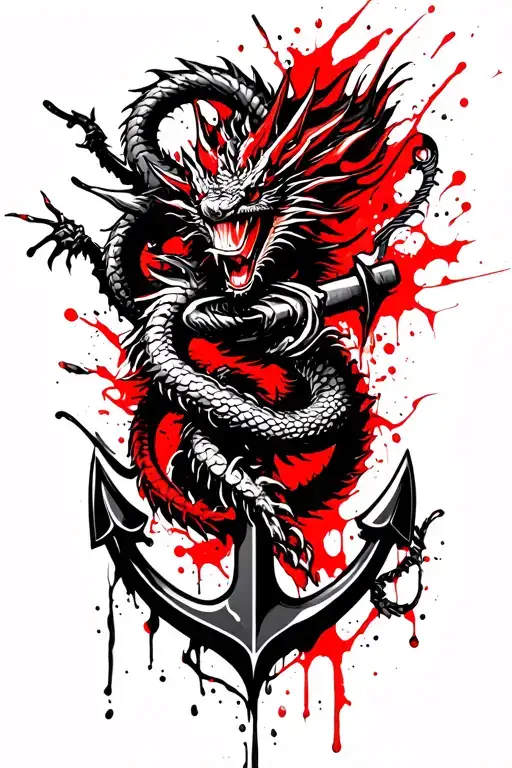dragon wrapped around anchor  tattoo design idea
