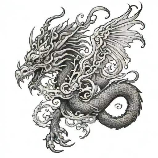 Chinese dragon and phoenix rising from the ashes tattoo design idea