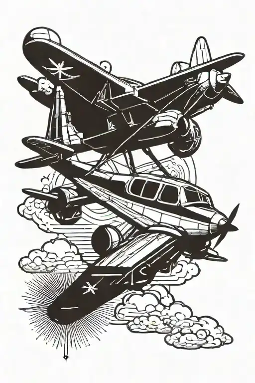sun wukong tiny airplane flying tattoo design idea