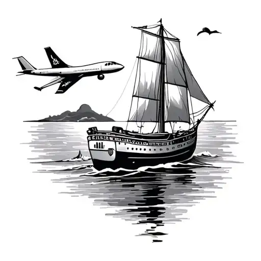 sail, island, jet, suitcase covered in travel tattoo design idea