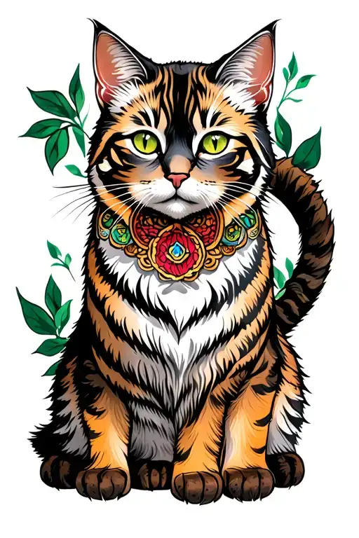 nebelung cat in American traditional tiger style tattoo design idea