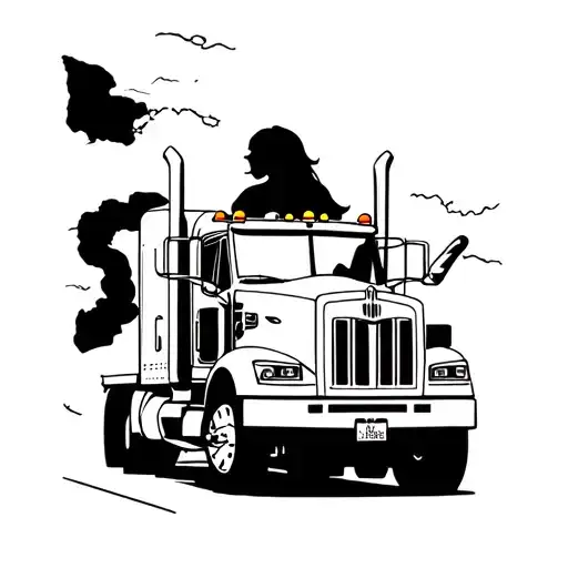 up close Chicano women driving a semi truck shifting in cabbin tattoo design idea