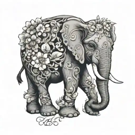 elephant wrapped in flower vine winding tattoo design idea