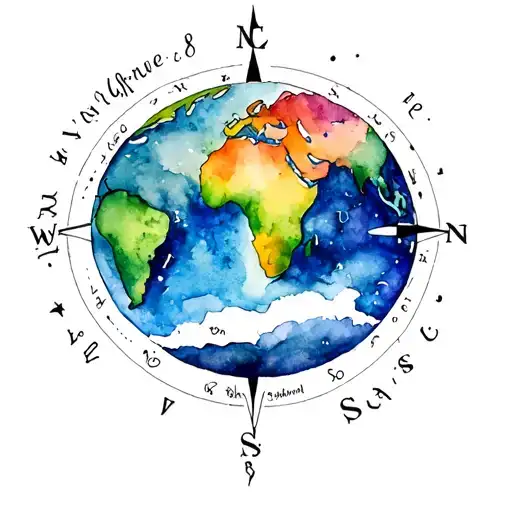 earth globe with Australia in centre and compass surrounded tattoo design idea