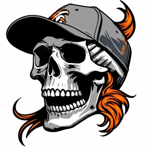 skull wearing broncos cap tattoo design idea