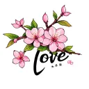 Cherry Blossom with japanese word 'love' written tattoo design idea