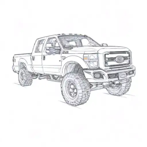 a ford f 250 pickup truck with a rv parked next to it tattoo design idea