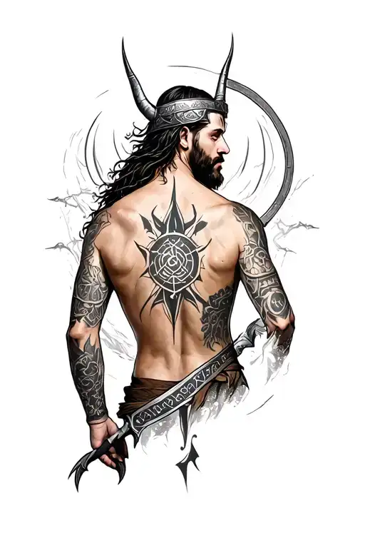 Men's tattoos, full back tattoos, scandinavia, Vikings, paganism, runes, sketch tattoo design idea