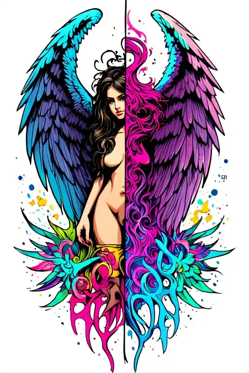 Angel and demon wings spread wide half angel half tattoo design idea