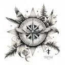 compass, lilies, ampoule with falling sand, 1971, rays of light, and the eagle in the mountains tattoo design idea