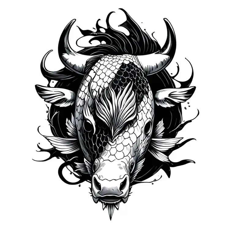 koi fish with bull head tattoo design idea