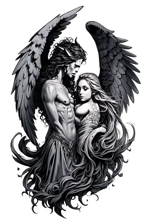half angel and demon tattoo design idea