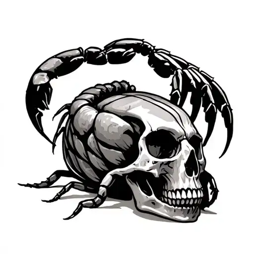scorpion crawling through skull tattoo design idea