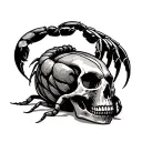 scorpion crawling through skull tattoo design idea