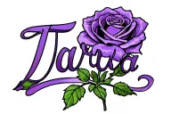 a purple rose with the name Tara in it tattoo design idea