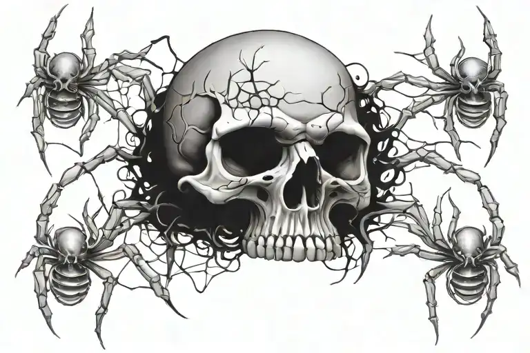 skull and spiders tattoo design idea