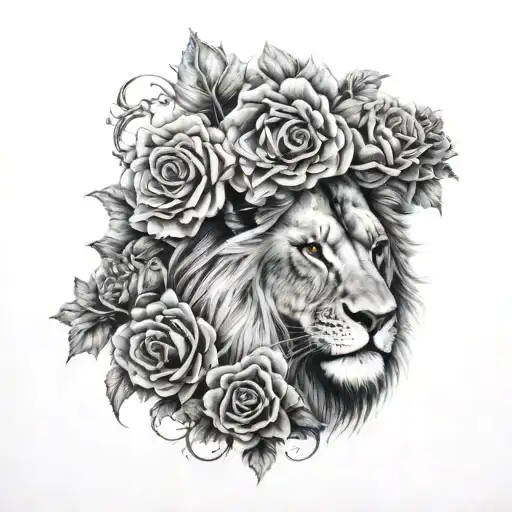 lion and rosses and cross tattoo tattoo design idea