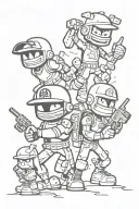 early 2000s cartoon characters from Cartoon Network and Nickelodeon having a war against each other tattoo design idea