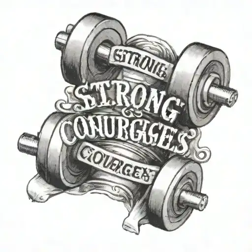 dumbbell with the words "be strong and courageous"  tattoo design idea