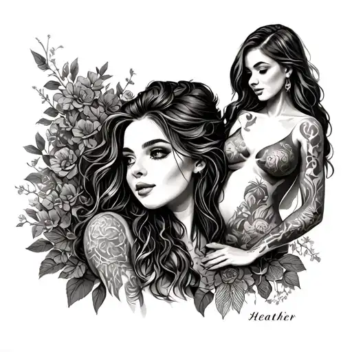 Heather girl with her mom, hourglass tattoo design idea