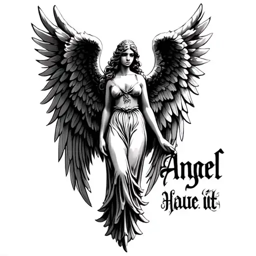 Make a angel tatto with wings and on one of the wings have it have angel name on it tattoo design idea