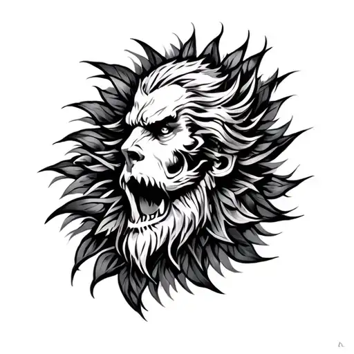 Generate a tattoo template for the male upper arm. The motif is supposed to combine the meaning of the names Lar tattoo design idea