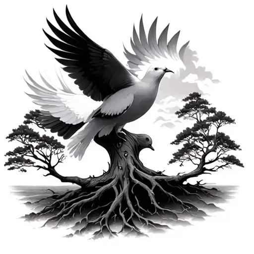 Tree Of Life with dove flying tattoo design idea