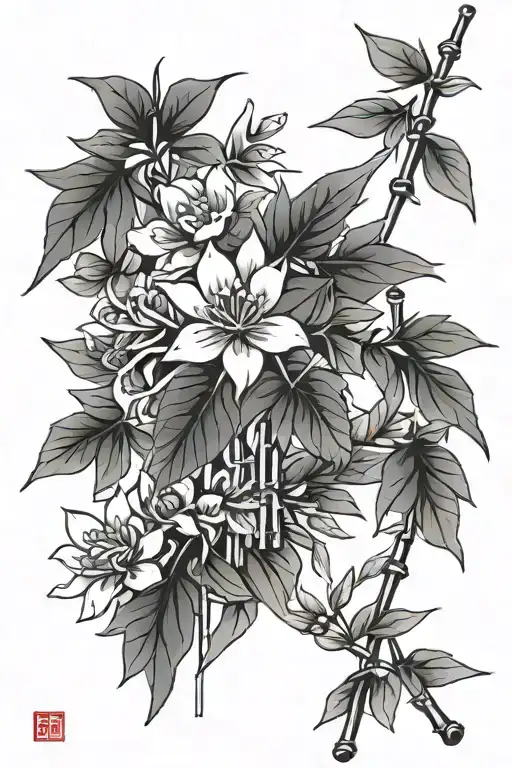 bamboo and cherry japanese patterns tattoo design idea