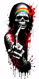 the grim reeper smoking a joint, whilst he's pissing a rainbow, and sticking his (rude finger) middle finger up  tattoo design idea