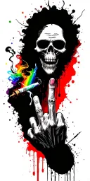 the grim reeper smoking a joint, whilst he's pissing a rainbow, and sticking his (rude finger) middle finger up  tattoo design idea