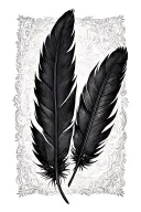 Two black crow feathers tattoo design idea