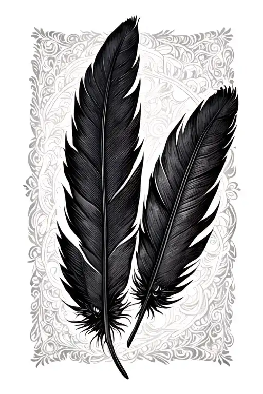 Two black crow feathers tattoo design idea