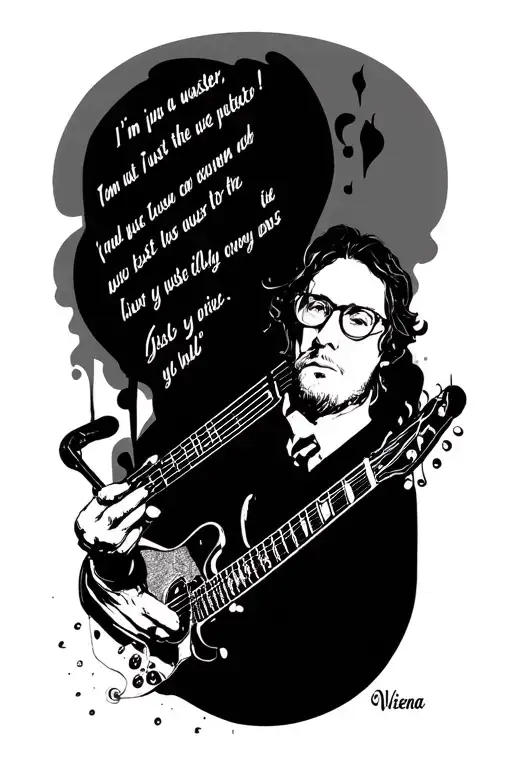 a concept tattoo featuring music and the lyrics I'm just a waster aswell as lyrics from Vienna by Billy Joel  tattoo design idea