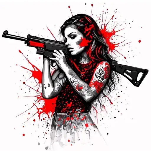 beautiful woman with AK47 tattoo design idea