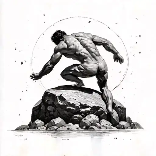 sisyphus pushing a rock tattoo design idea
