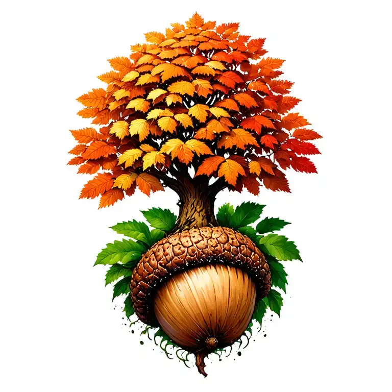 tree growing from an acorn sprouting tattoo design idea