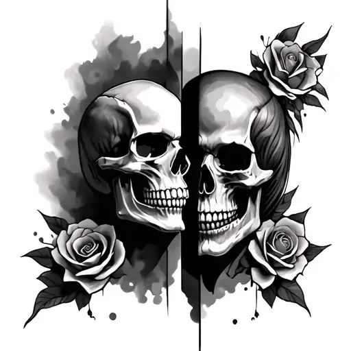 Skull split personality's tattoo design idea