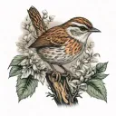 wren bird perched tattoo design idea