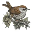 wren bird perched tattoo design idea