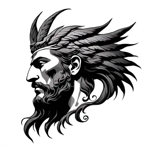 hieroglyphes et bident hades Greek god tattoo design idea