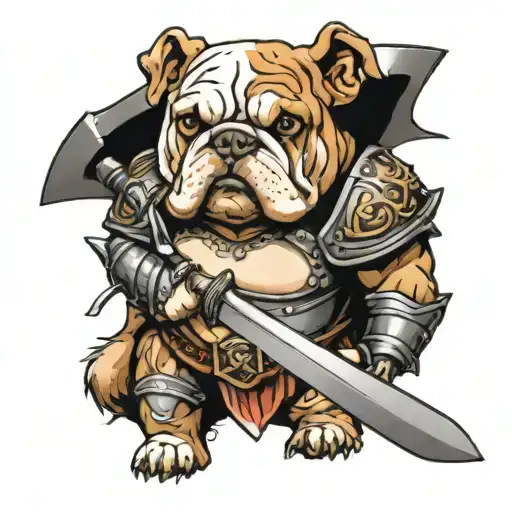 bulldog in armor wielding his sword tattoo design idea