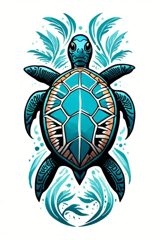 Hawaiian tribal tattoo with sea turtle tattoo design idea